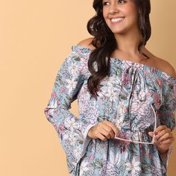 V-Mart Floral Print Off-Shoulder Bell Sleeve Fit and Flare Midi Dress-image-57