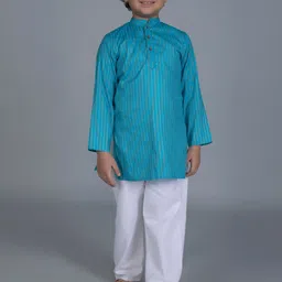 Vastraa Fusion Boys Blue Pure Cotton Striped Kurta-9