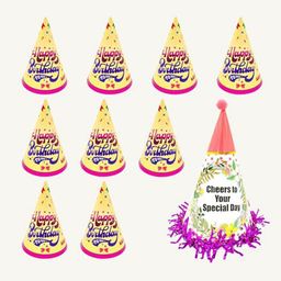 Special You Yellow & White 10 Pieces Printed Birthday Caps-picture-23