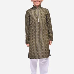 NAMASKAR Boys Green Self-Design Linen-Cotton Kurta with Churidar-19