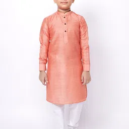 NAMASKAR Boys Solid Silk Blend Kurta with Churidar-picture-24