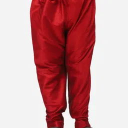 NAMASKAR Boys Maroon Solid Pure Silk Churidar-image-18