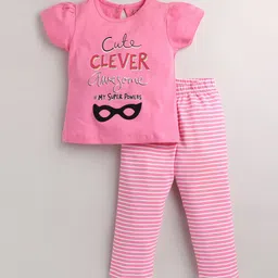 Eieio Girls Pink Printed Cotton Night suit-54