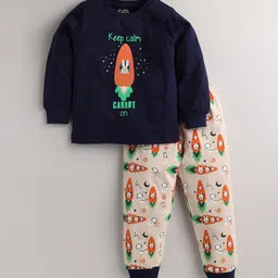 Eieio Boys Navy Blue & Rust Cotton Printed Night suit-56