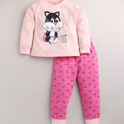 Eieio Girls Pink & Black Cotton Printed Night suit-picture-26