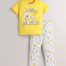 Eieio Unisex Kids Yellow & White Printed Cotton Night suit-picture-50
