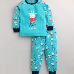 Eieio Boys Blue & Black Printed Pure Cotton Night suit-16