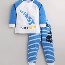 Eieio Unisex Kids White & Blue Printed Cotton Night suit-picture-42