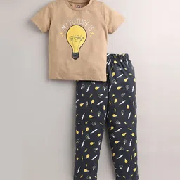 Eieio Boys Yellow & Black Printed Pure Cotton Night suit-34