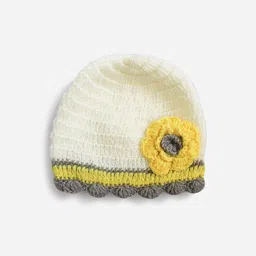 Woonie Unisex Kids Cream-Coloured & Yellow Beanie-picture-43