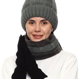 Gajraj Unisex Grey Acrylic Beanie, Neck Warmer Scarf and Gloves Set (3 Piece)-8