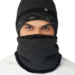 iSWEVEN Black Caps with Neck Warmer 2 In1 Beanie-image-79