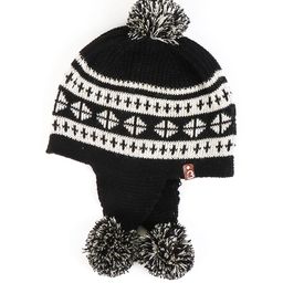 Bharatasya Unisex Kids Black & Off White Printed Acrylic Beanie Cap-image-46