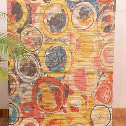 HOMADORN Yellow & Blue Abstract Printed No Shredding Dhurrie-12