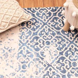 HOMADORN Blue & Beige Ethnic Motifs No Shredding Dhurrie-28