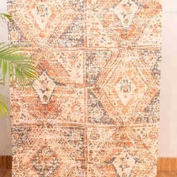 HOMADORN Off White & Beige Printed No Shredding Dhurrie-54
