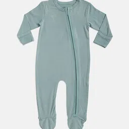 Softsens Kids Teal Bamboo Zipper Rompers with Footie-12