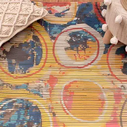 HOMADORN Yellow & Blue Printed No Shredding Dhurrie-50