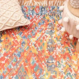 HOMADORN Yellow & Orange Abstract Printed No Shredding Dhurrie-23