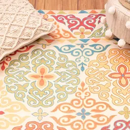 HOMADORN Purple & Yellow Printed No Shredding Dhurrie-16