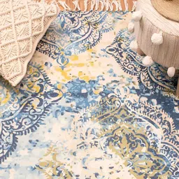 HOMADORN Blue & White Printed No Shredding Dhurrie-35