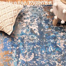 HOMADORN Blue & Beige Printed No Shredding Dhurrie-43