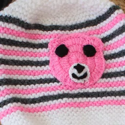 Woonie Infants Self Design Acrylic Beanie Cap With Booties & Mittens image 2