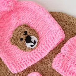 Woonie Infants Self Design Acrylic Beanie Cap With Booties & Mittens image 3