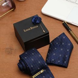 LOUIS STITCH Men Denim Blue Italian Silk Necktie Accessory Gift Set-picture-35