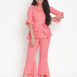 Stuffie Land Girls Pink & White Polka Dots Printed Basic Jumpsuit with Ruffles-image-16