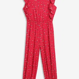 Stuffie Land Girls Red Printed Basic Jumpsuit with Ruffles-image-26