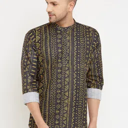 Armaan Ethnic Men Black Geometric Indie Prints Cotton Kurta-10
