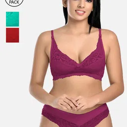 StyFun Women Pack Of 3 Floral Lace Self-Design Lingerie Set-18