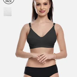 FIMS Women Pack Of 2 Black & White Solid Non Padded Cotton Lingerie Set-15