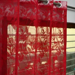 RIDHAAN Maroon Floral Sheer Long Door Curtain-picture-15