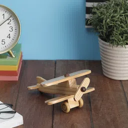 VarEesha Beige Handcrafted Pine Wood Biplane Showpiece-image-5
