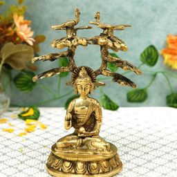 Imli Street Golden Textured Bodhi Tree Buddha Idol Brass Showpiece-image-14