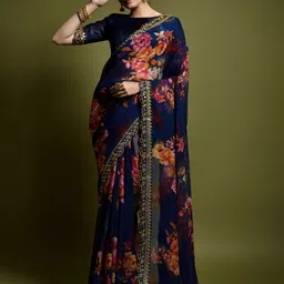 Mitera Floral Printed Embroidered Saree-picture-10