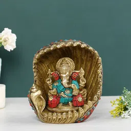 CraftVatika Gold-Toned & Red Lord Ganesha Idol Showpiece-17
