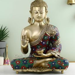CraftVatika Gold Toned & Green Brass Buddha Religious Idol Showpiece-image-84