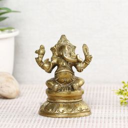 CraftVatika Brown Textured Ganesh Brass Idol Showpiece-image-30