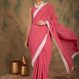 Sangria Pink Lace Bordered Saree-picture-49