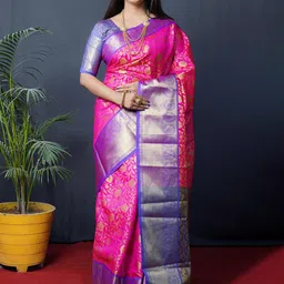 Royal Rajgharana Saree Ethnic Motifs Woven Design Zari Silk Cotton Kanjeevaram Saree-image-75
