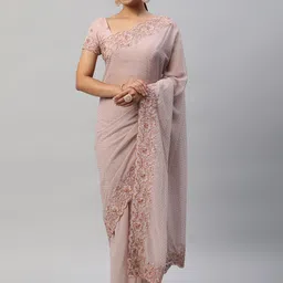 kasee Mauve Polka Dots Embroidered Saree-16