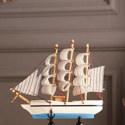 EXIM DECOR Unisex Brown & White Sailing Ship With Wooden Stand Showpiece-image-33