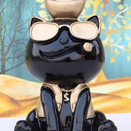 Vikarafty Black & Gold Toned Smoking piggy bank Animal Showpiece-image-86