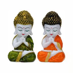 GW CREATIONS Green & Orange 2 Pieces Textured Buddha Idol Showpieces-image-37