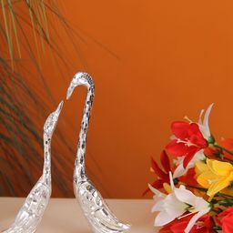 HANDICRAFTS PARADISE Silver Toned 2 Pieces Animal Swan Metal Showpiece-image-89
