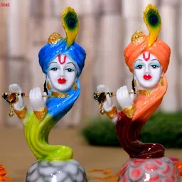 GW CREATIONS White & Orange 2 Pieces Marble Religious Idol Showpiece-image-43