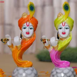 GW CREATIONS Multicoloured Figurine Krishna Face Set of 2 Showpiece-26